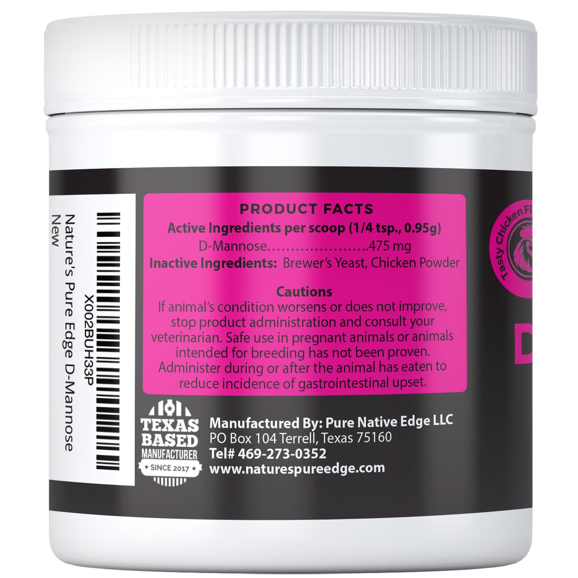Nature's Pure Edge D-Mannose chicken dosing schedule helps owners track treatment.