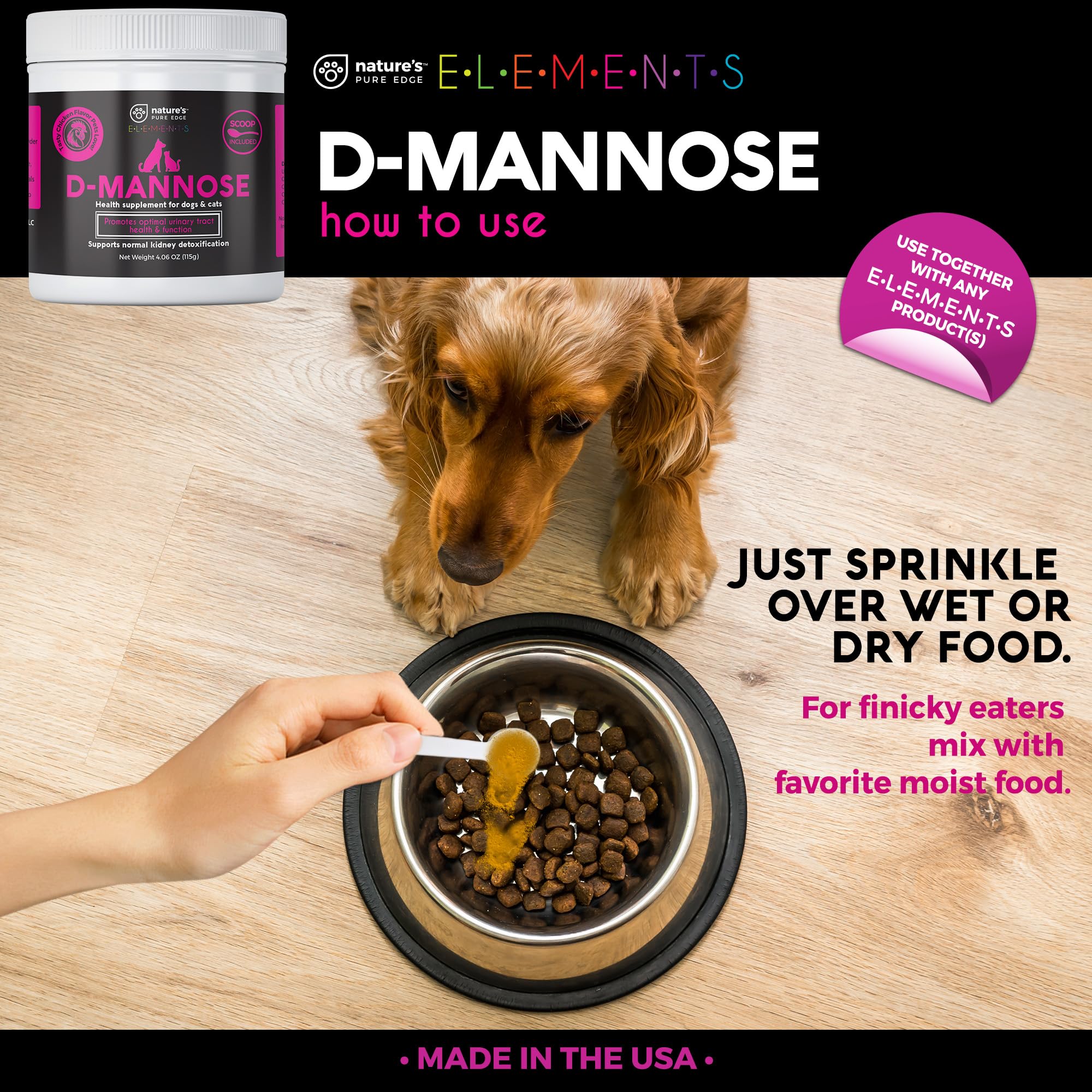 Nature's Pure Edge D-Mannose chicken package front for storage and display.