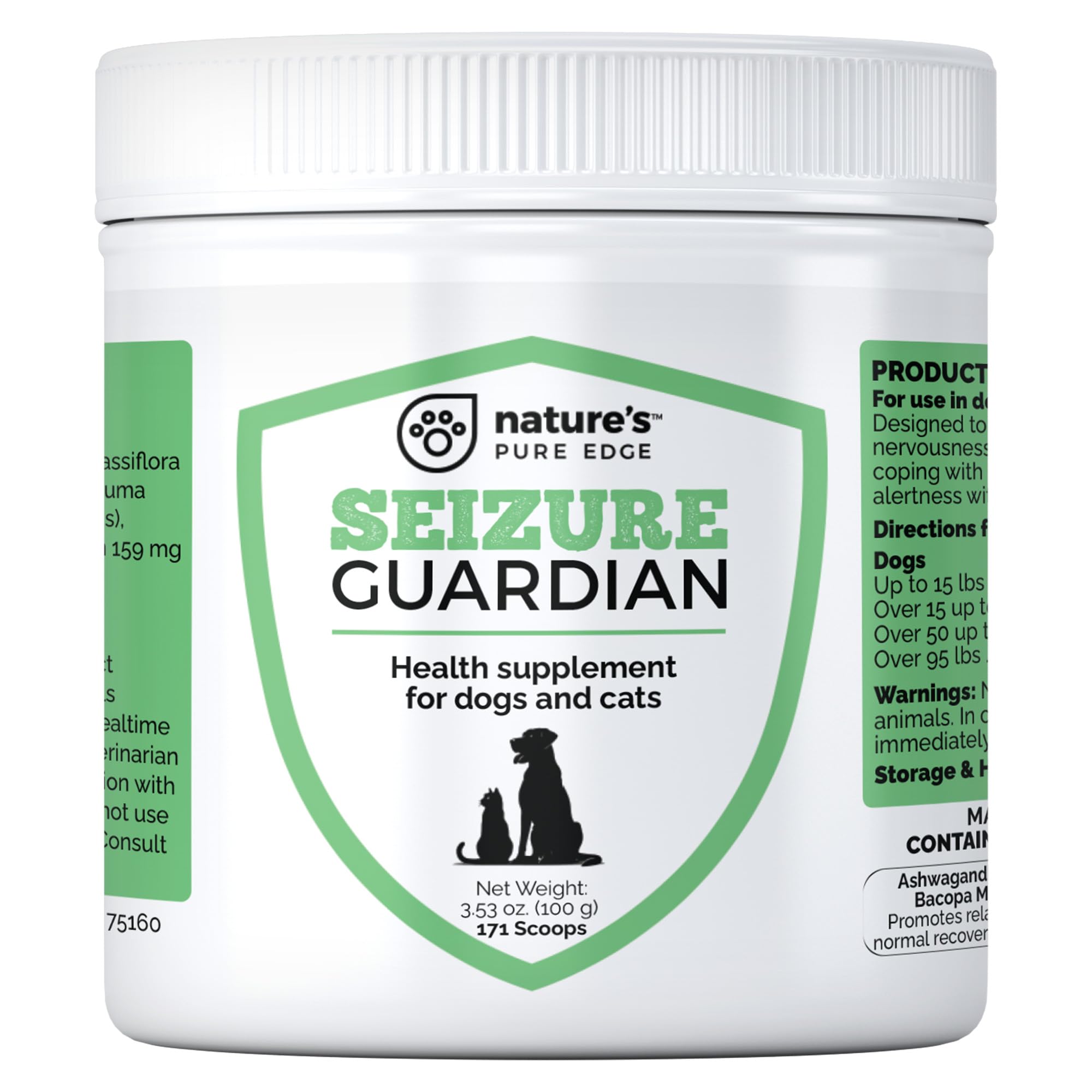 Nature's Pure Edge nervous-system-relief bottle promoting pet relaxation.