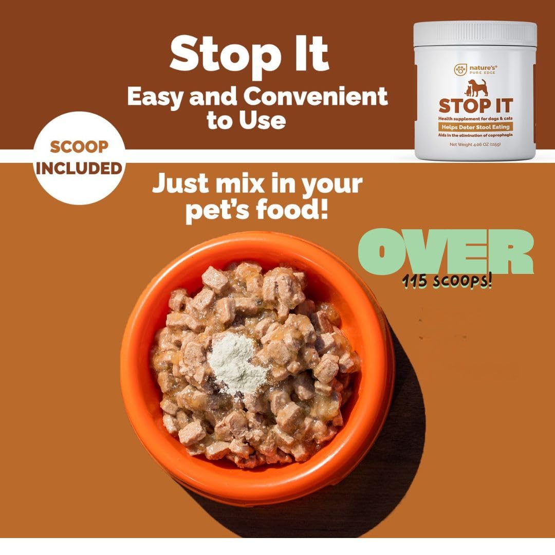 Nature's Pure Edge No Poop Eating Dogs 230-scoops jar close-up for extended supply.