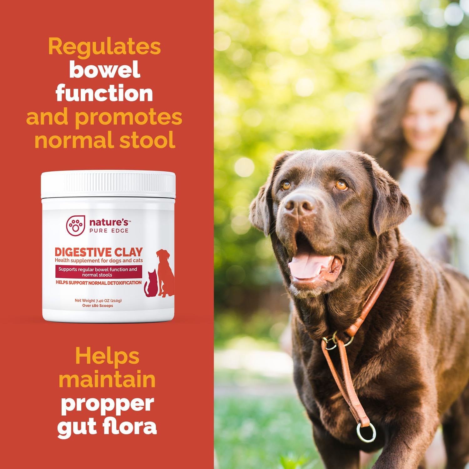 Nature's Pure Edge volcanic-origin label conveys trusted detoxifying clay for gut health.