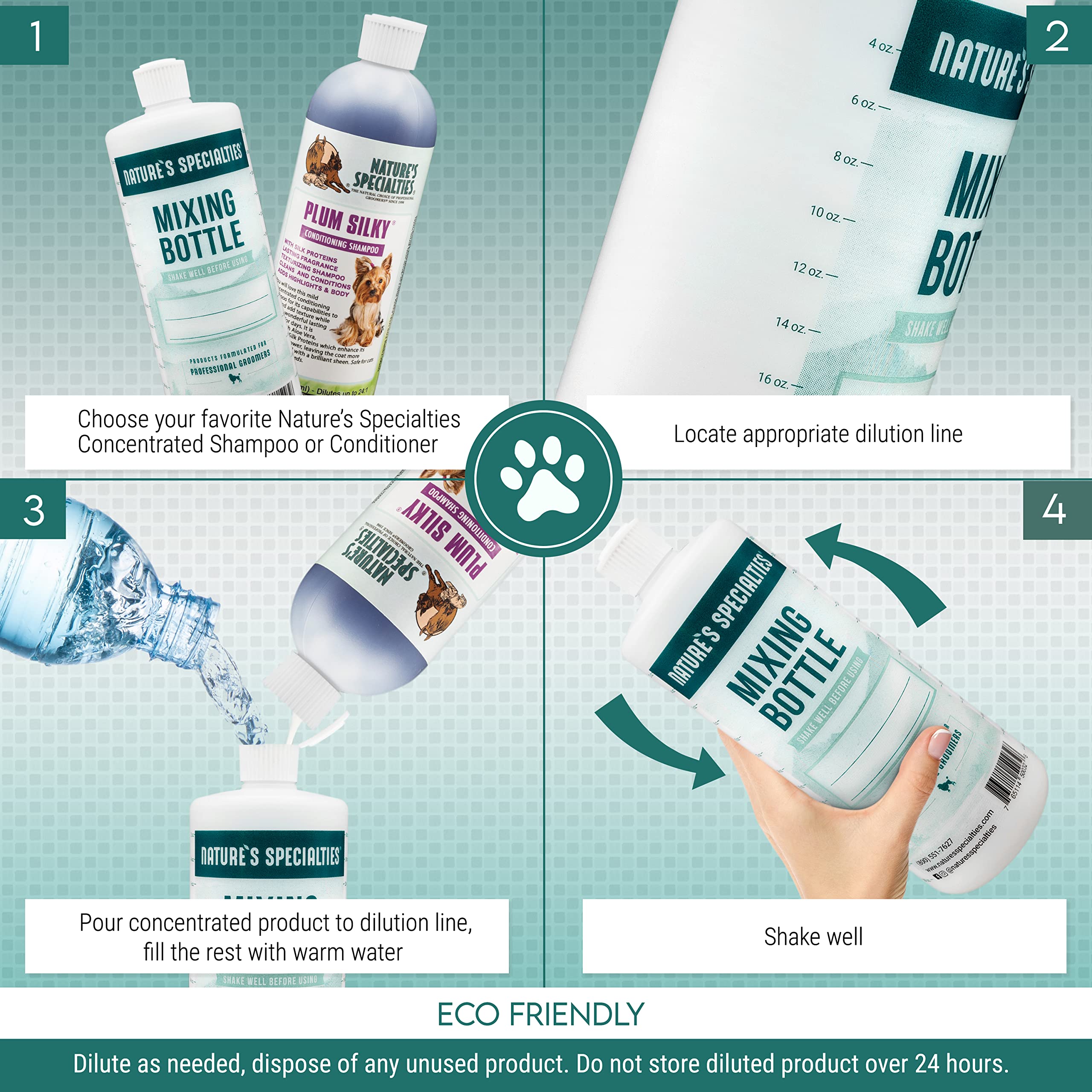 Nature's Specialties 32oz mixing bottle promotes consistent dilutions during professional use.