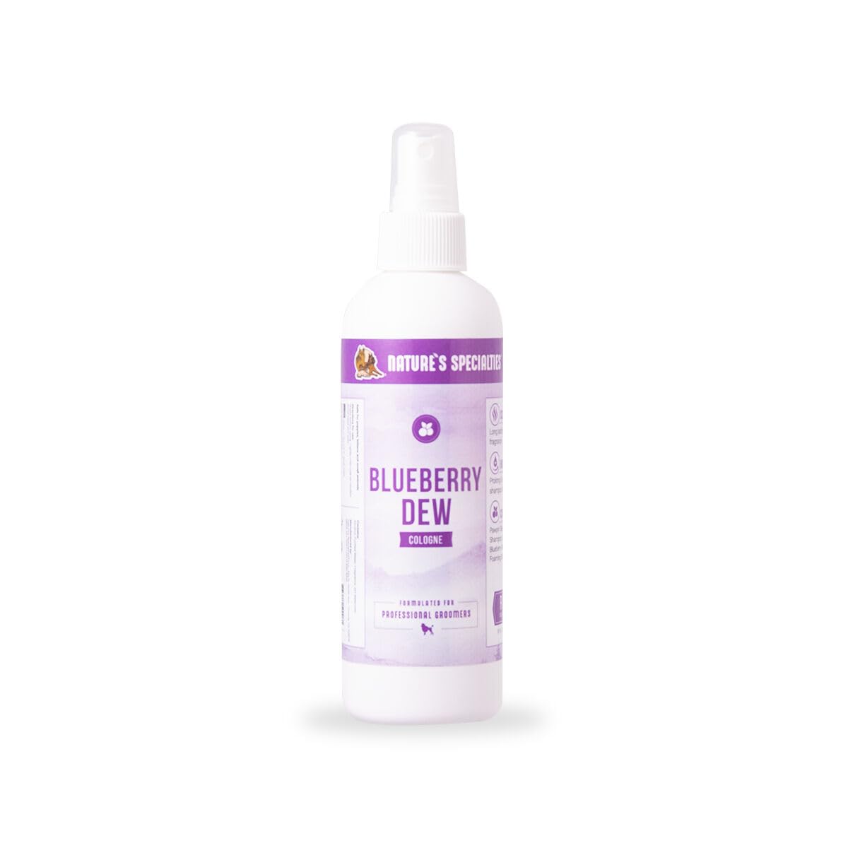 Nature's Specialties Blueberry Dew Dog Cologne bottle for a long-lasting pet fragrance.