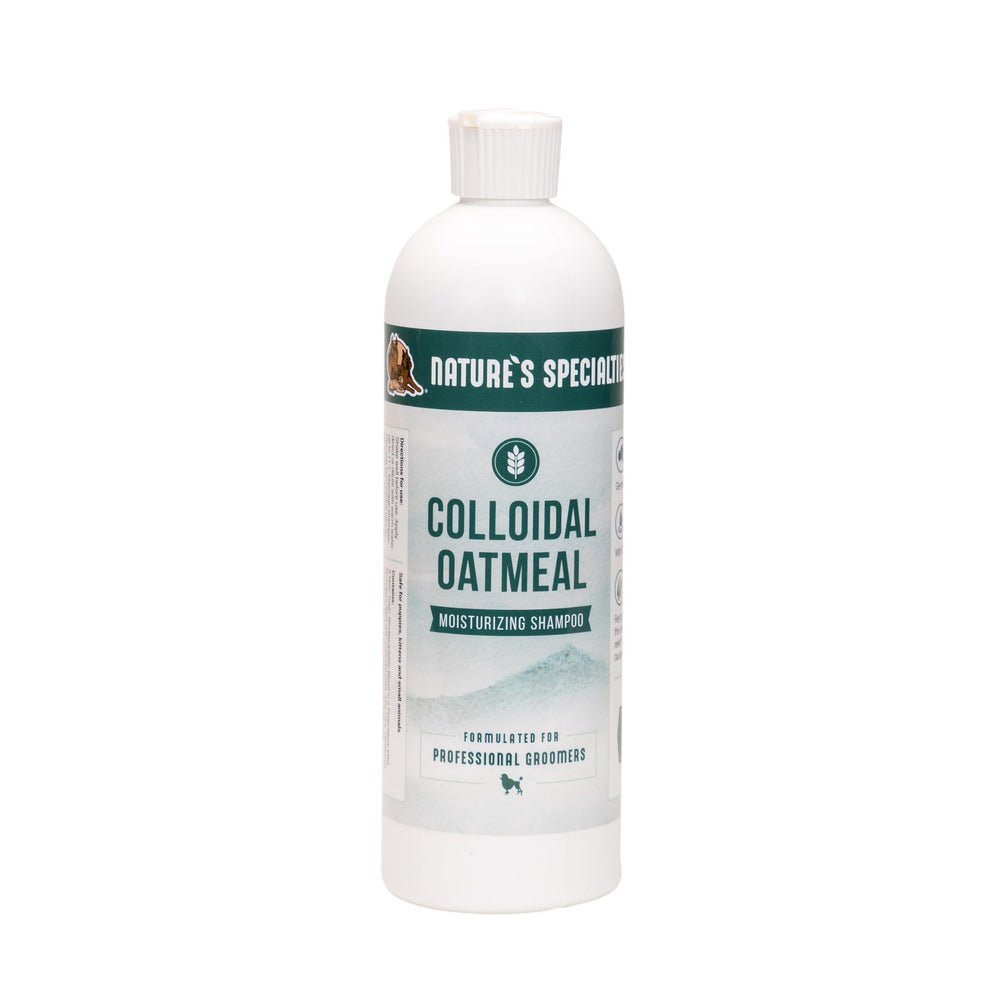 Nature's Specialties Colloidal Oatmeal Shampoo bottle pour for easy pet cleansing