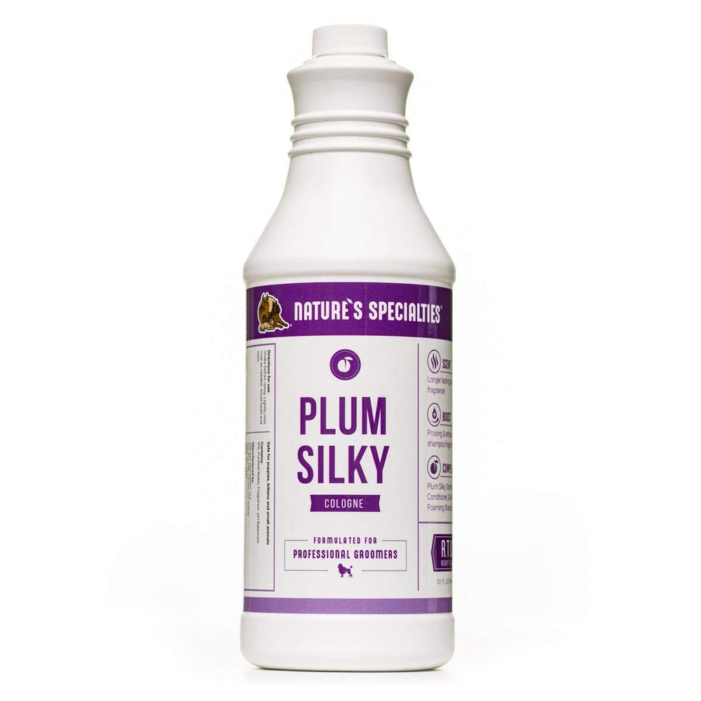 Nature's Specialties Plum Silky Dog Cologne bottle highlights long-lasting plum fragrance for finishing touches
