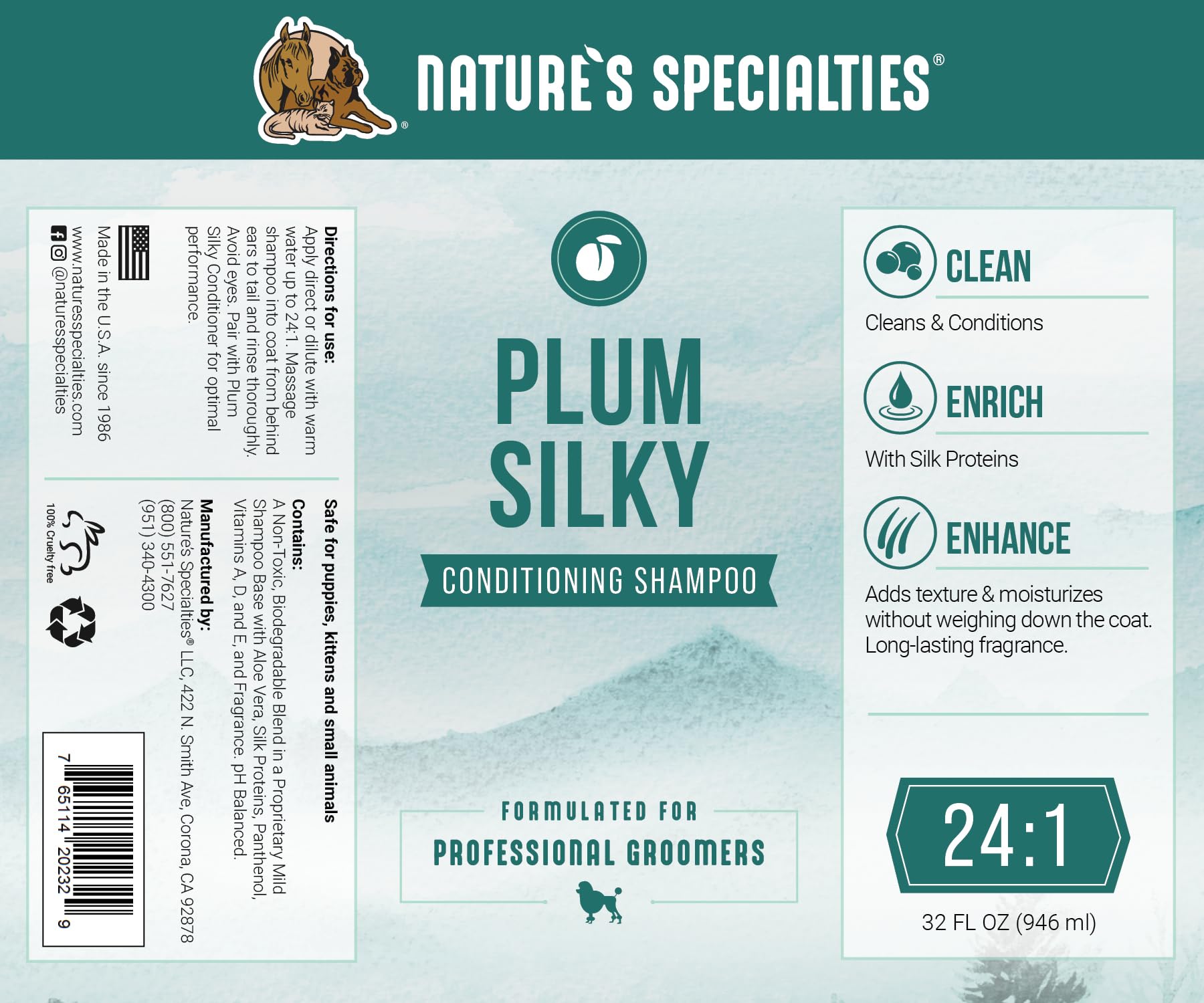 Nature's Specialties Plum Silky lasting fragrance enhances post-groom scent.
