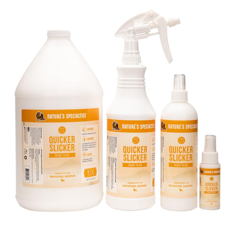 Nature's Specialties Quicker Slicker made-in-usa tag conveys quality grooming products.
