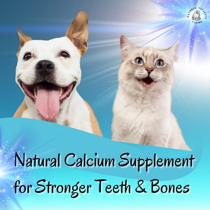 Sealed container of Natures Vitality Farms eggshell powder for dependable pet calcium.