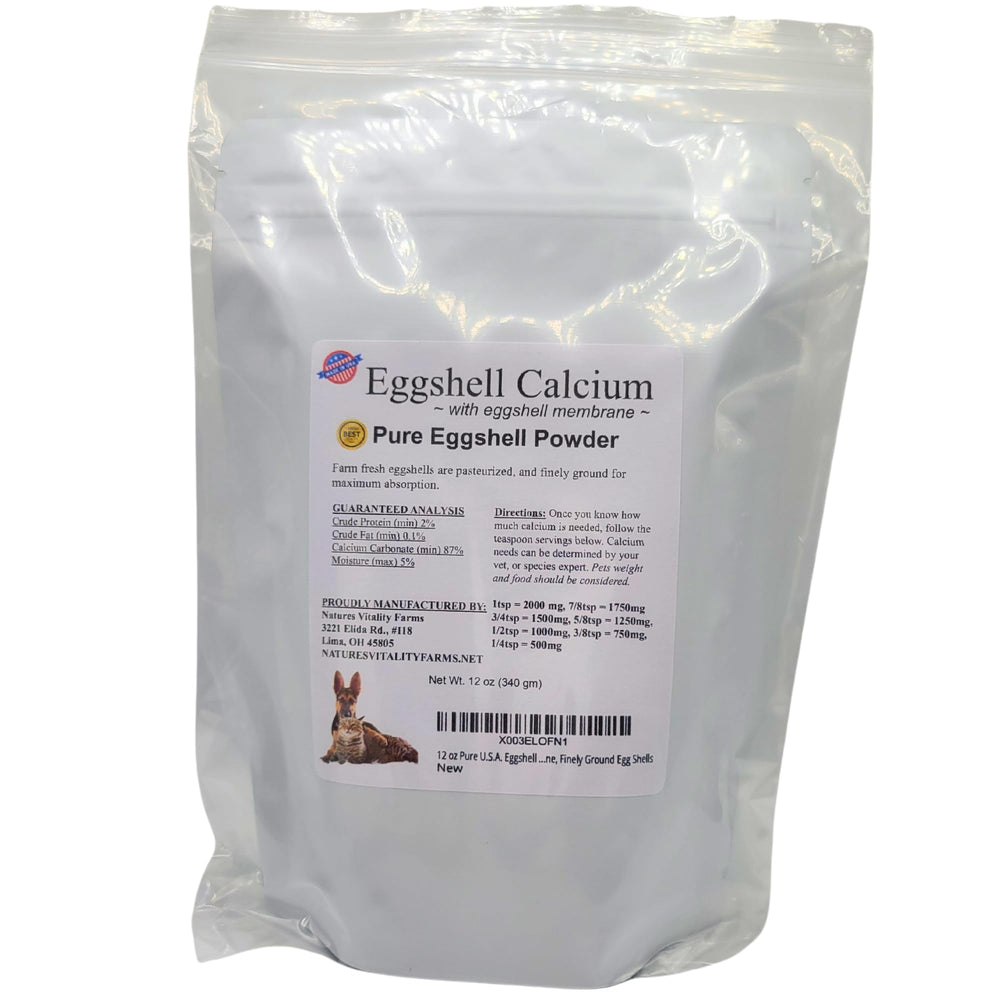US-made eggshell powder by Natures Vitality Farms, farm-to-bowl quality.