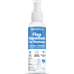 NatureStop flea repellent 3oz bottle in a travel-friendly design.