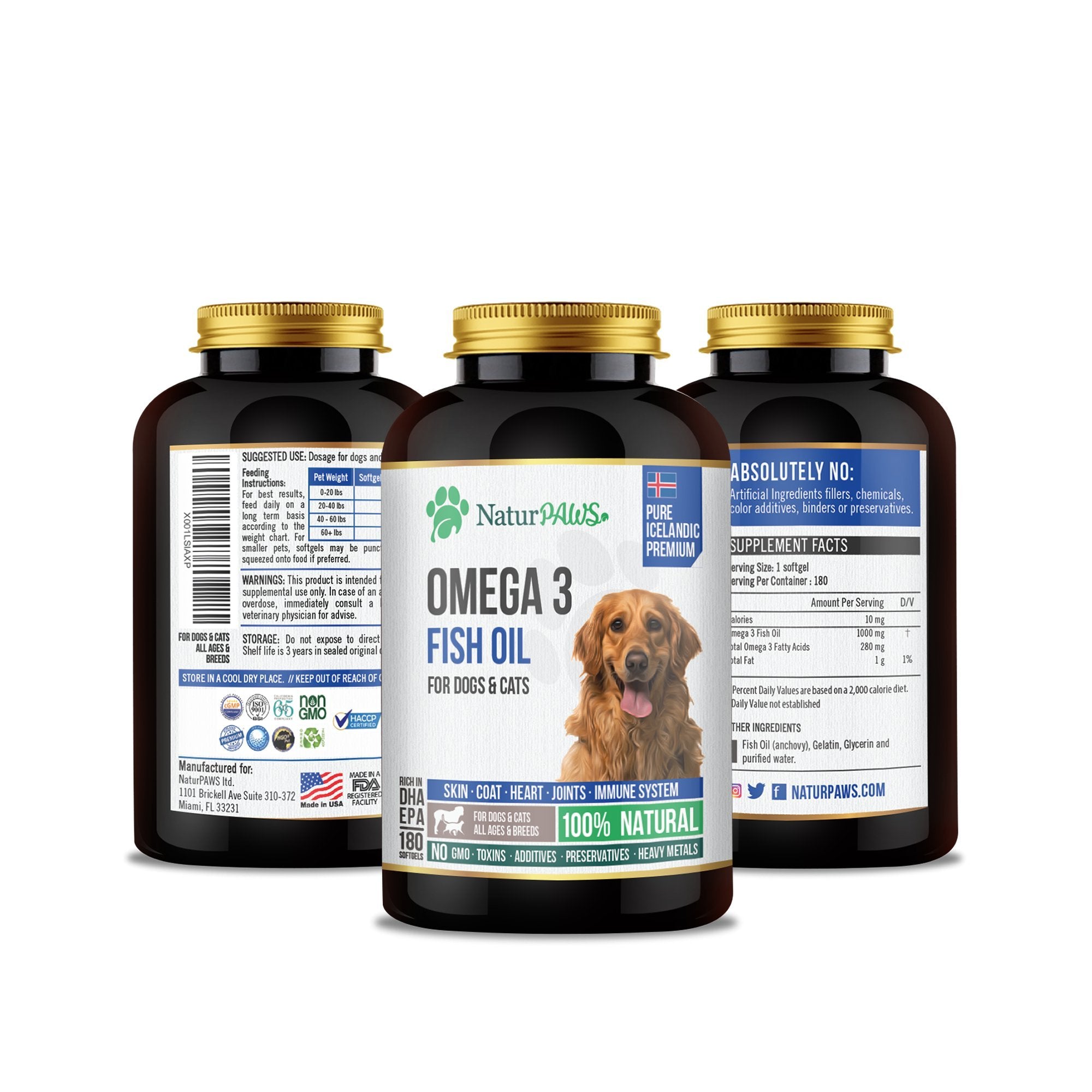 NATURPAWS Omega-3 dog coat gloss shows shinier fur and healthy skin