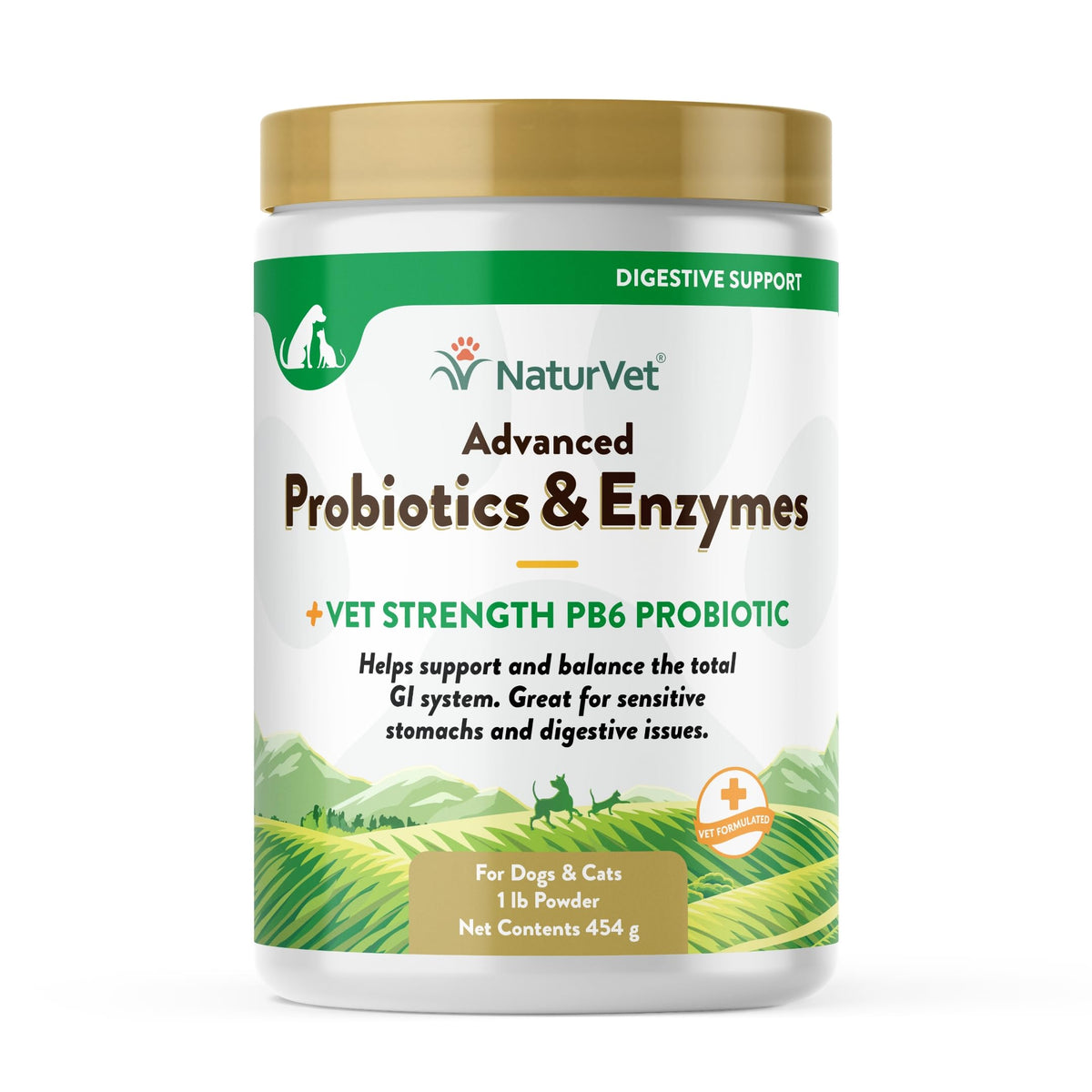 NaturVet Advanced Probiotics PB6 bottle promotes digestive balance for pets.