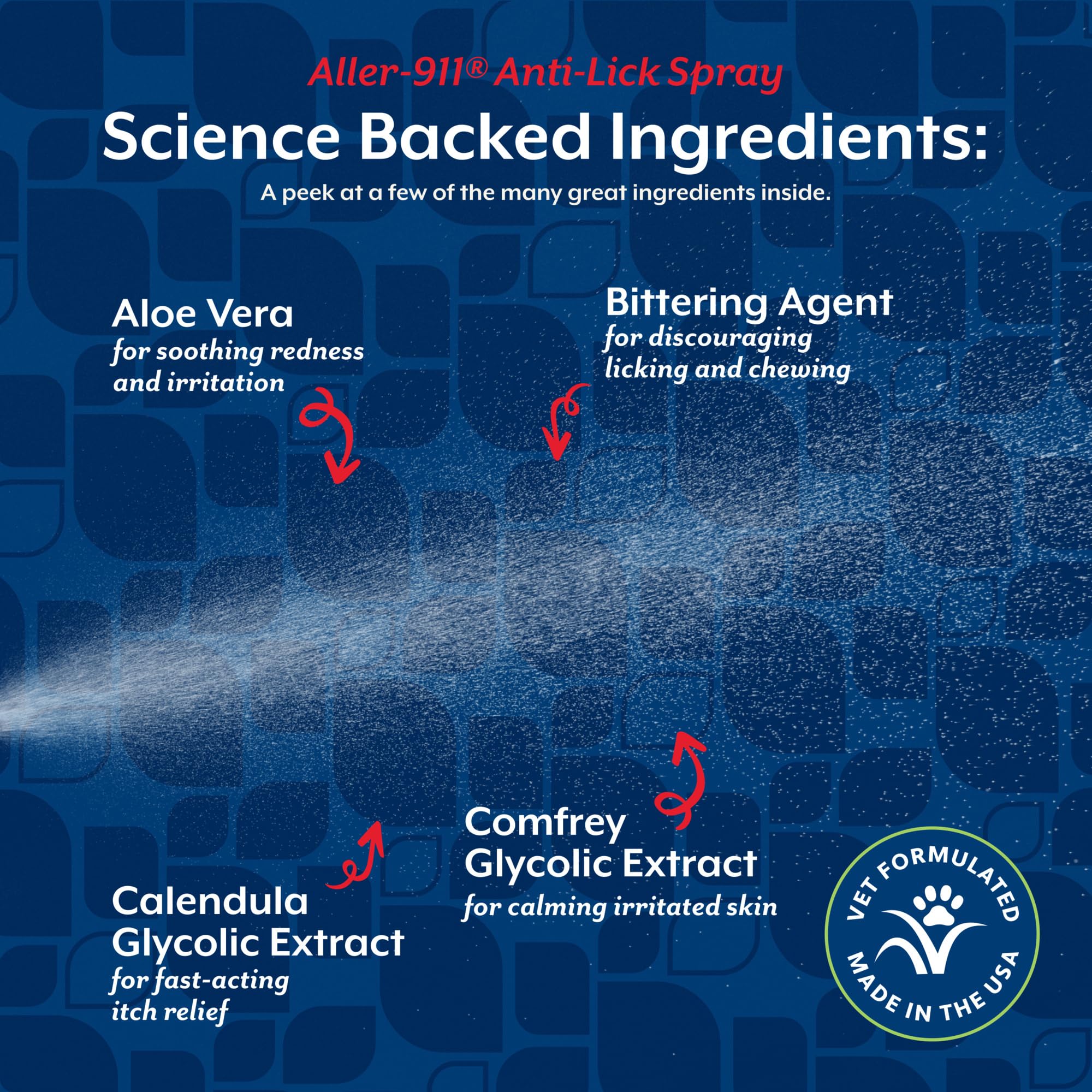 NaturVet Aller-911 anti-lick action on paws emphasizes reducing licking and skin irritation.