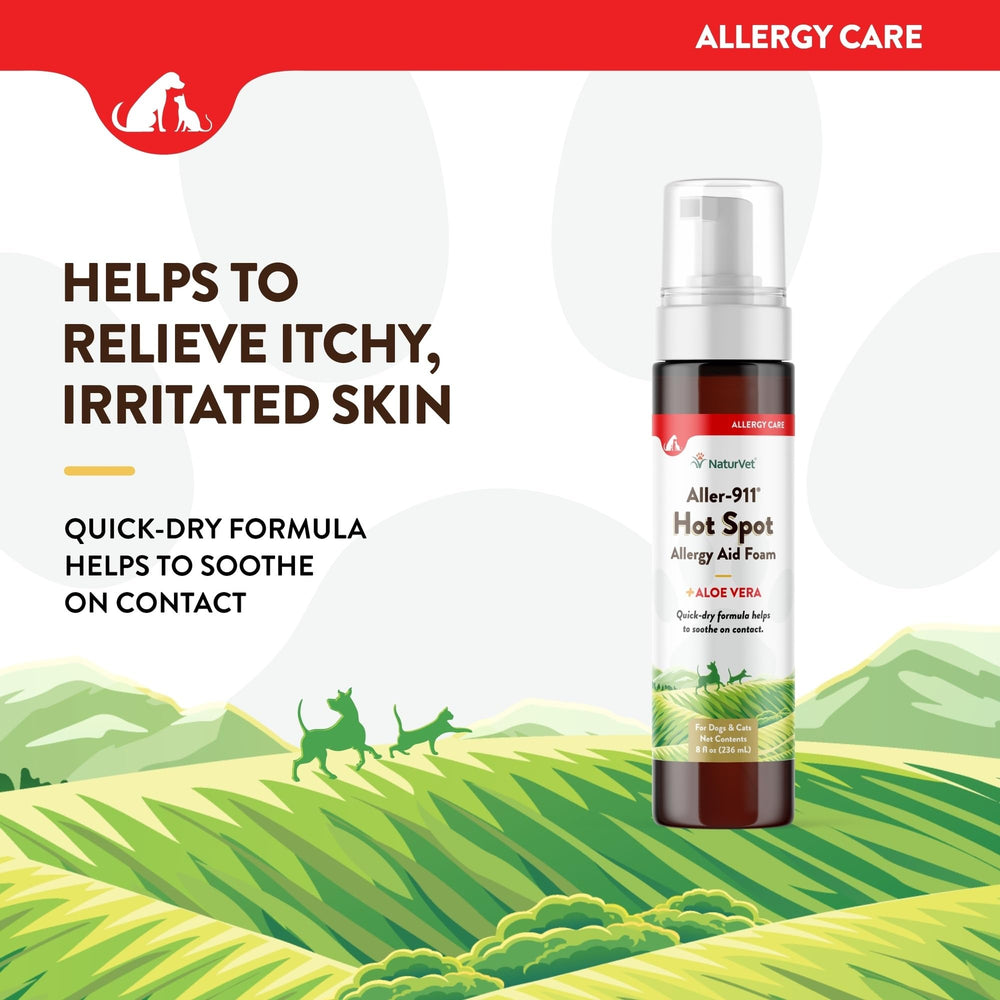 NaturVet Aller-911 foam application demonstrates easy spraying for relief.