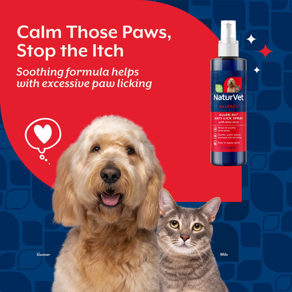NaturVet Aller-911 immunity-support highlight with vitamin-enriched formula for allergy support.
