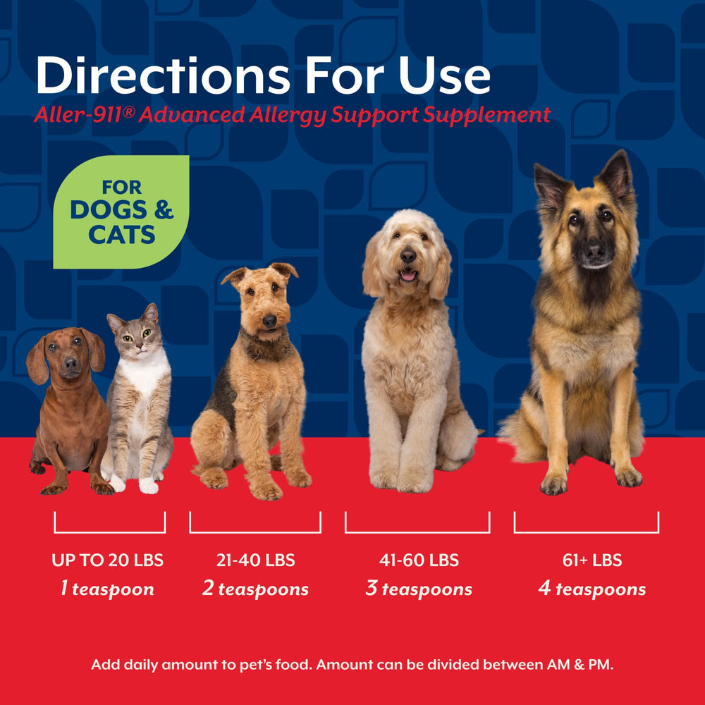 NaturVet Aller-911 powder with antioxidants supports immune and respiratory comfort.