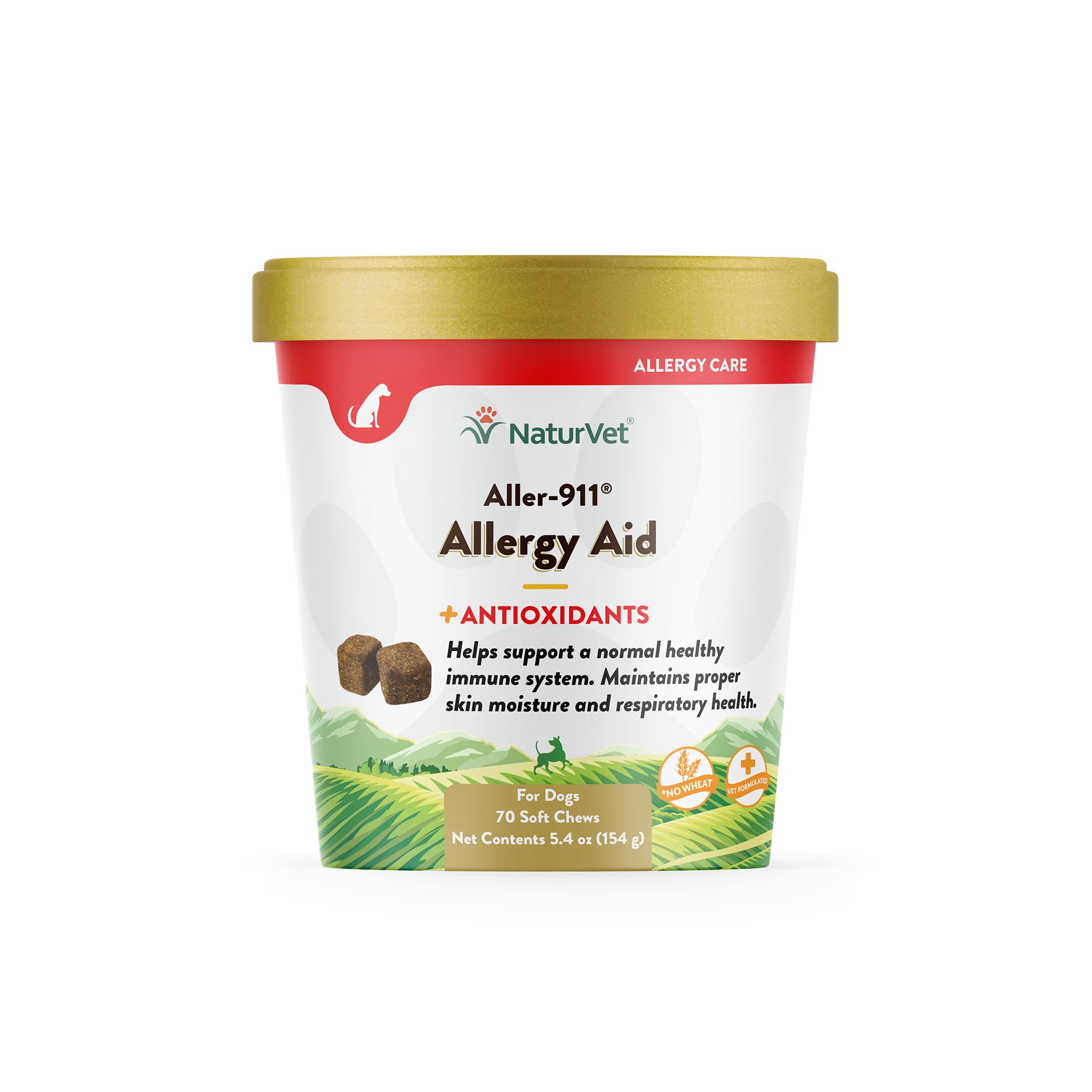 NaturVet Aller-911 soft chews packaging signals antioxidant-rich allergy support for pets