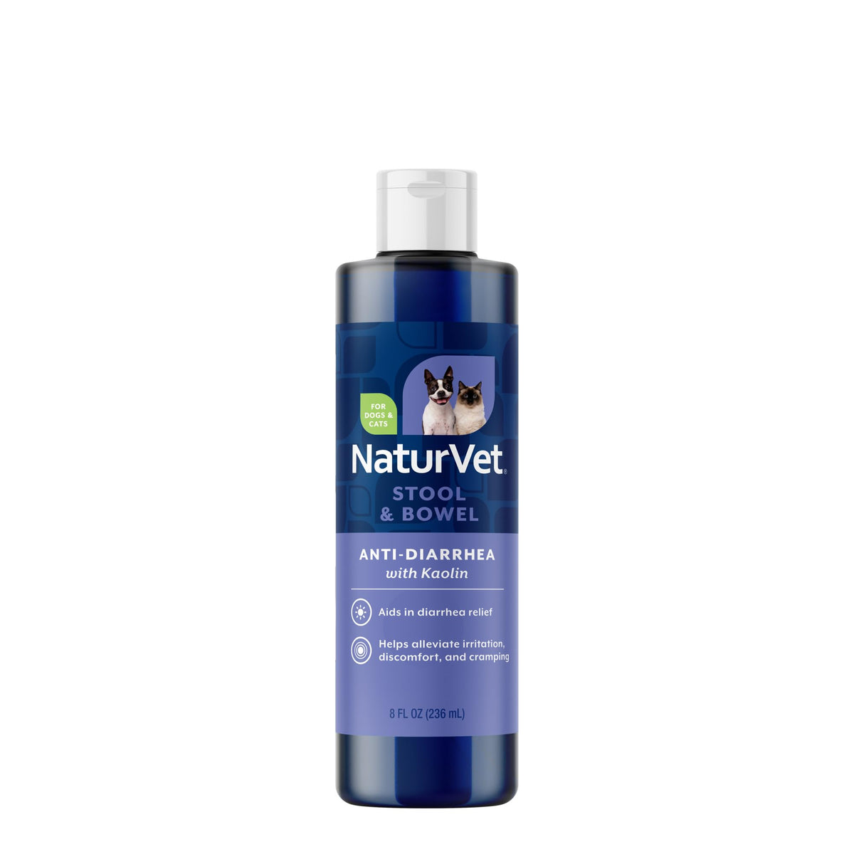 NaturVet anti-diarrhea liquid bottle supports digestive balance for pets.