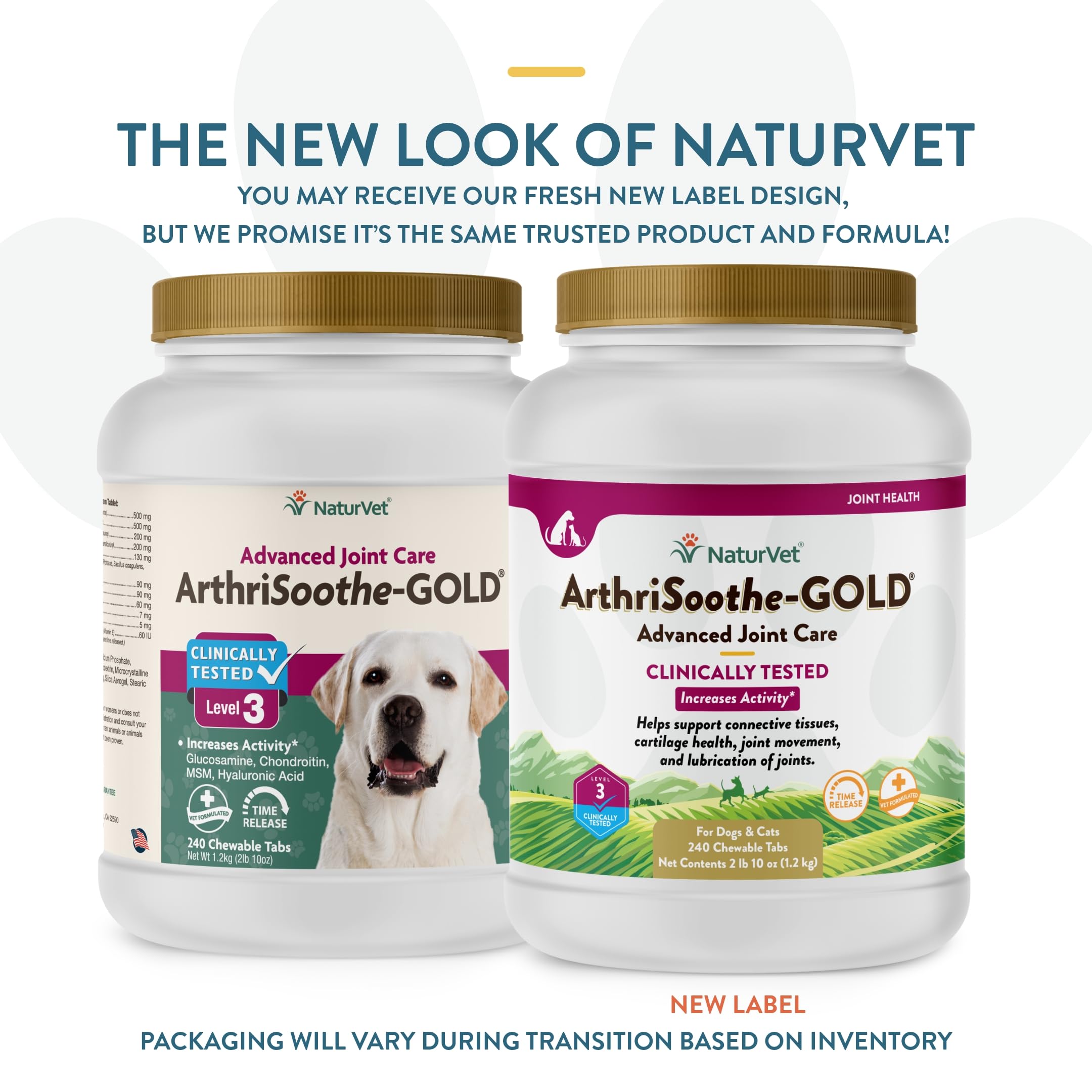 ArthriSoothe-GOLD Level 3 chewable tablets shown for daily joint care.
