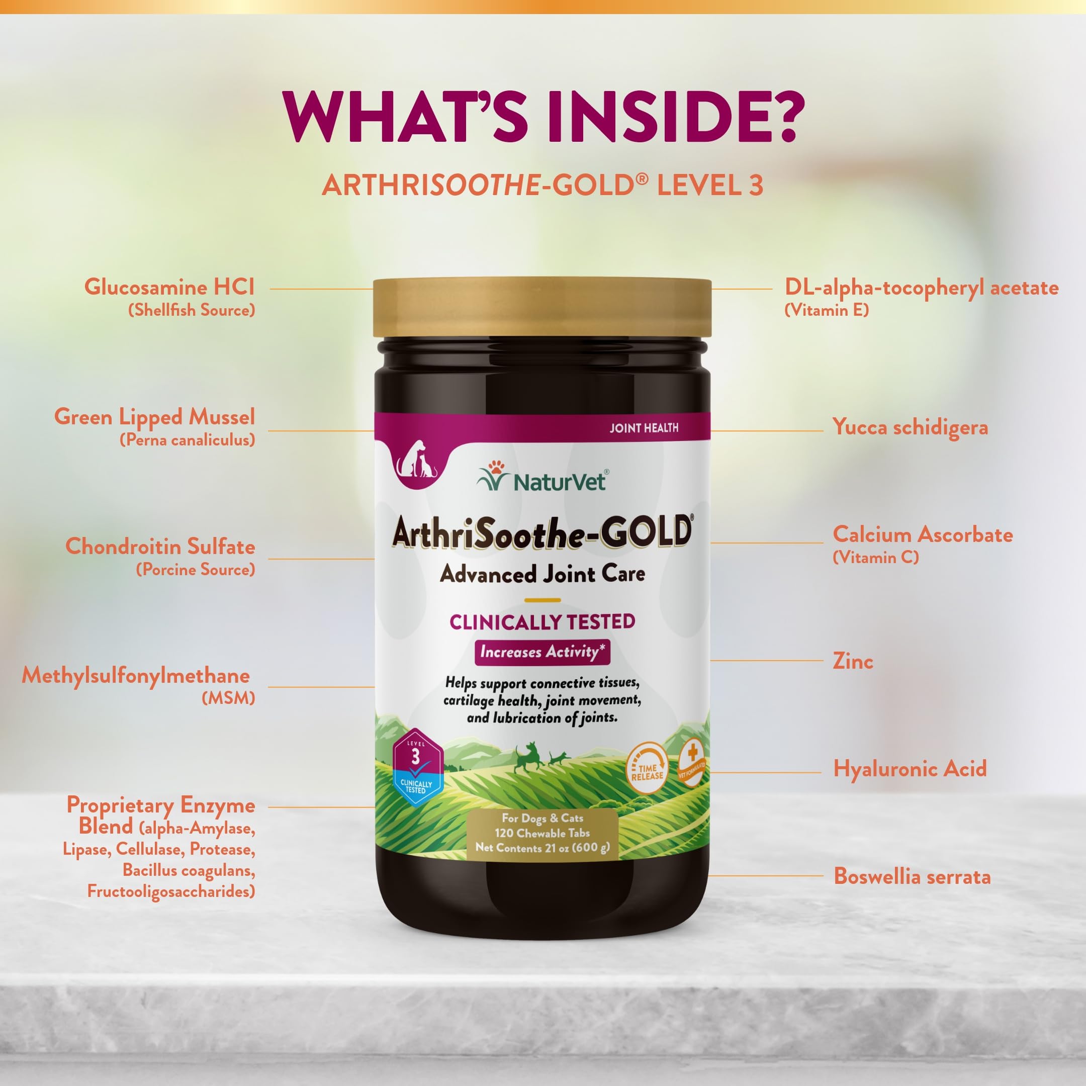 NaturVet ArthriSoothe-GOLD Level 3 glucosamine supports cartilage health
