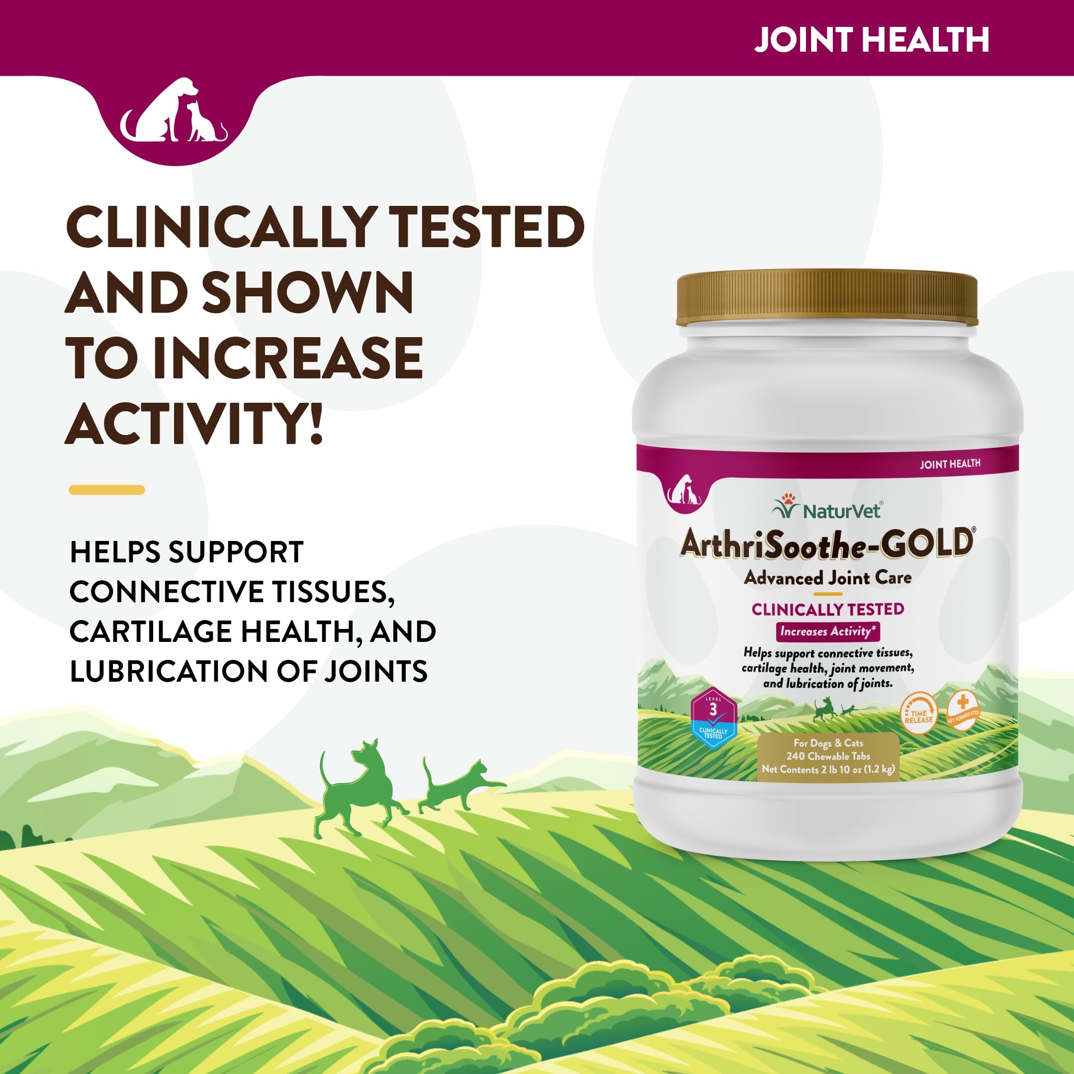 NaturVet ArthriSoothe-GOLD Level 3 ingredients label highlights key joint-support nutrients.