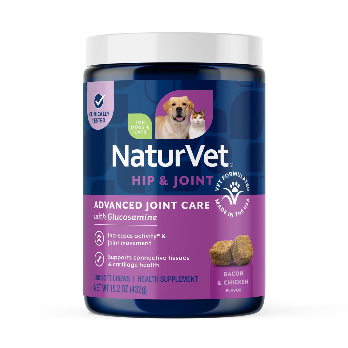 NaturVet Arthrisoothe-Gold Level 3 soft-chews bottle for active dogs' joint support.