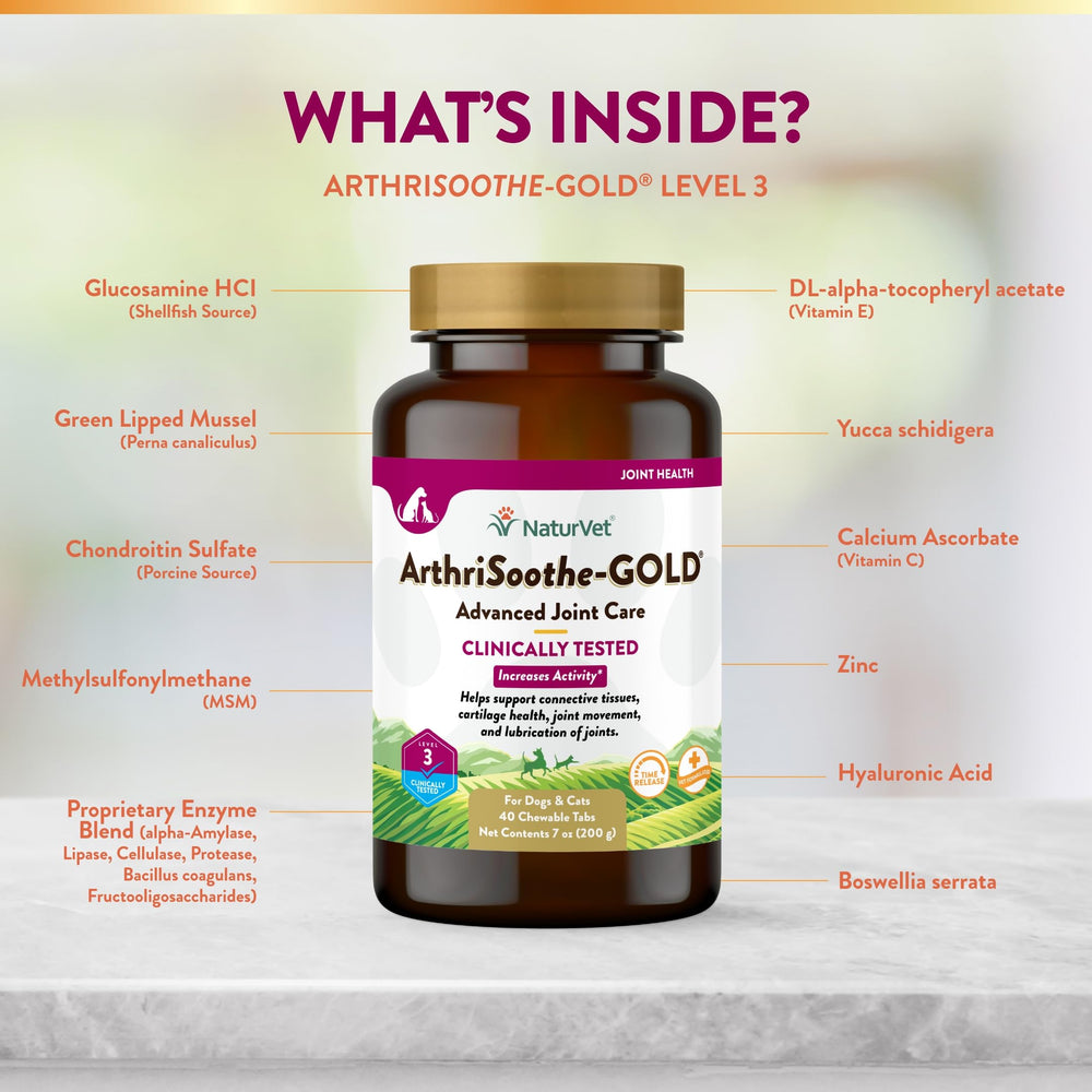 NaturVet ArthriSoothe-Gold Level 3 cat chews supporting mobility after exercise