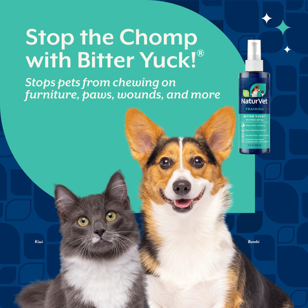 NaturVet Bitter Yuck No Chew Spray used on a cat area deters chewing.