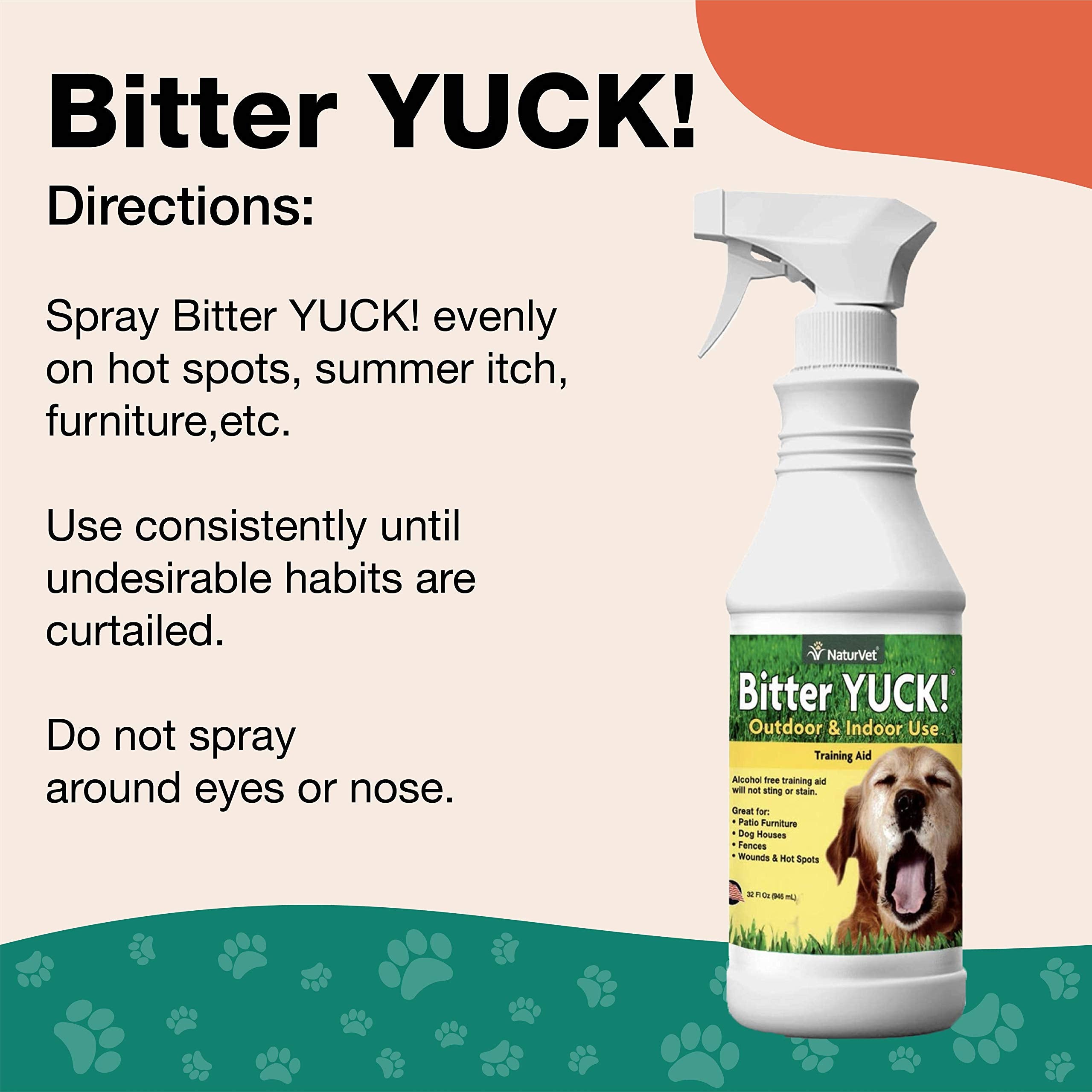 NaturVet Bitter Yuck washable surface use shows indoor outdoor protection for pets
