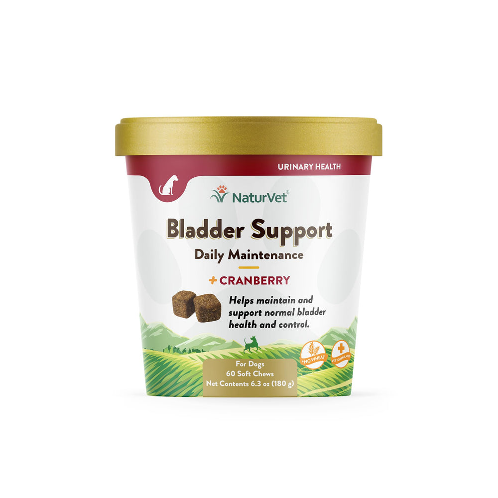 NaturVet bladder support plus cranberry bottle front—supports canine urinary comfort.