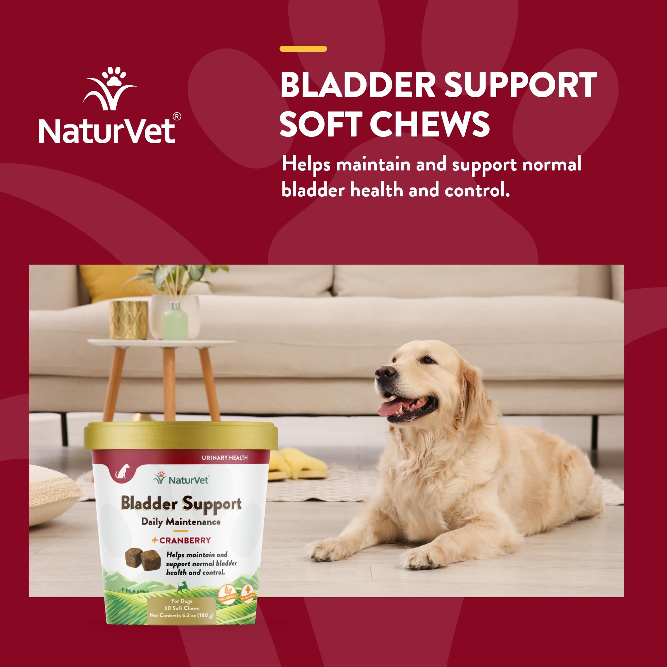 NaturVet bladder support plus cranberry label closeup—USA-made quality promise.