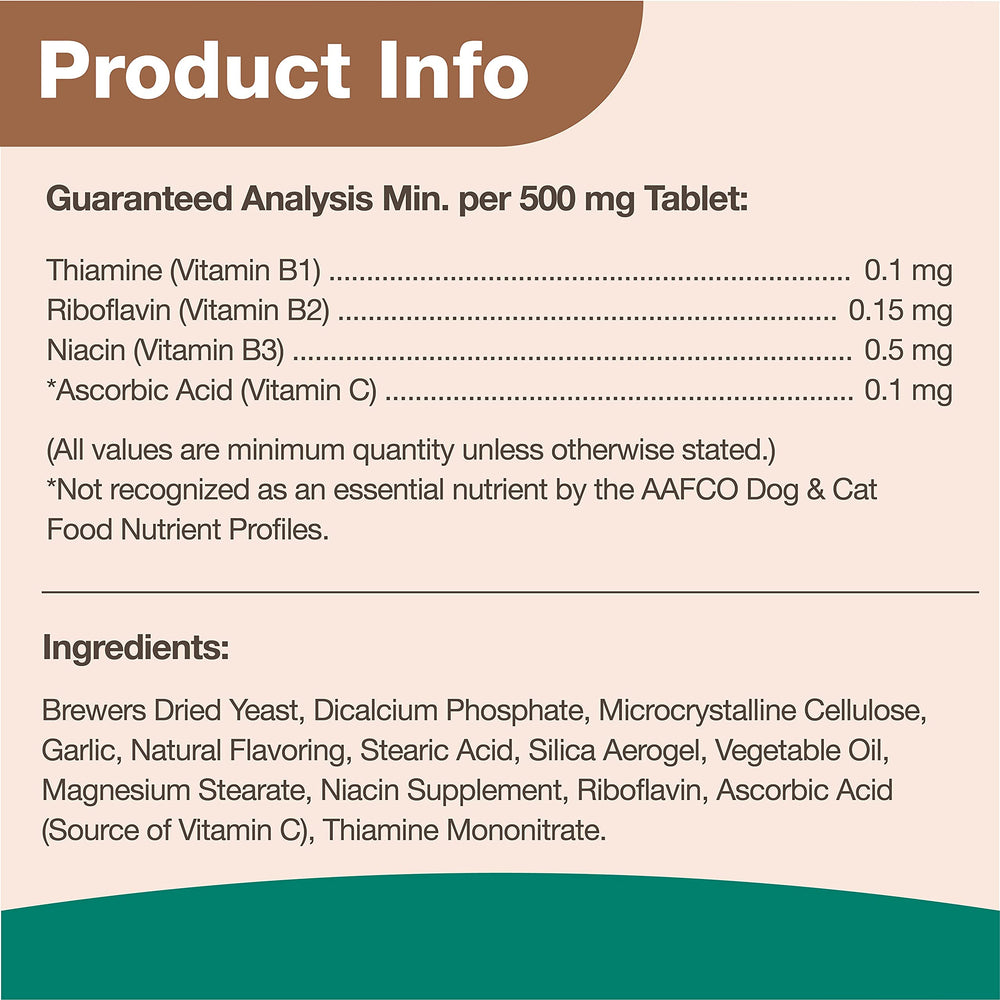 NaturVet Brewer’s Dried Yeast garlic-flavored tablets palatable for pets