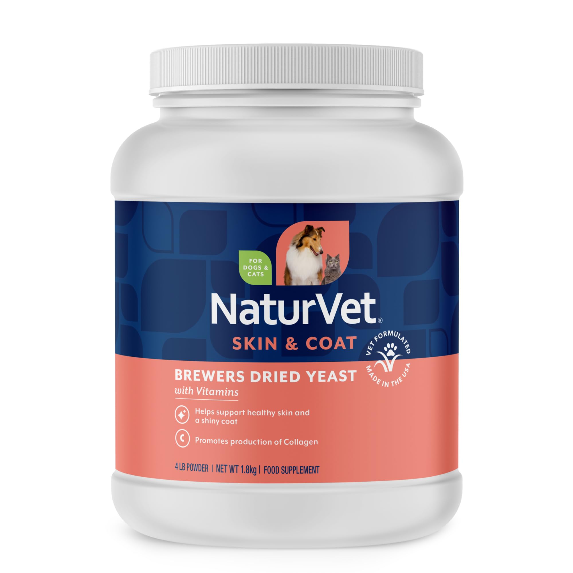 NaturVet brewer's dried yeast powder with garlic, supporting healthy skin and glossy coat.