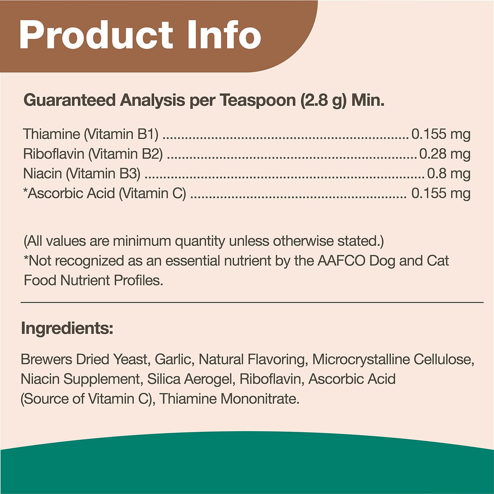 NaturVet Brewers Dried Yeast powder sprinkled on pet food for flavor and nutrition.
