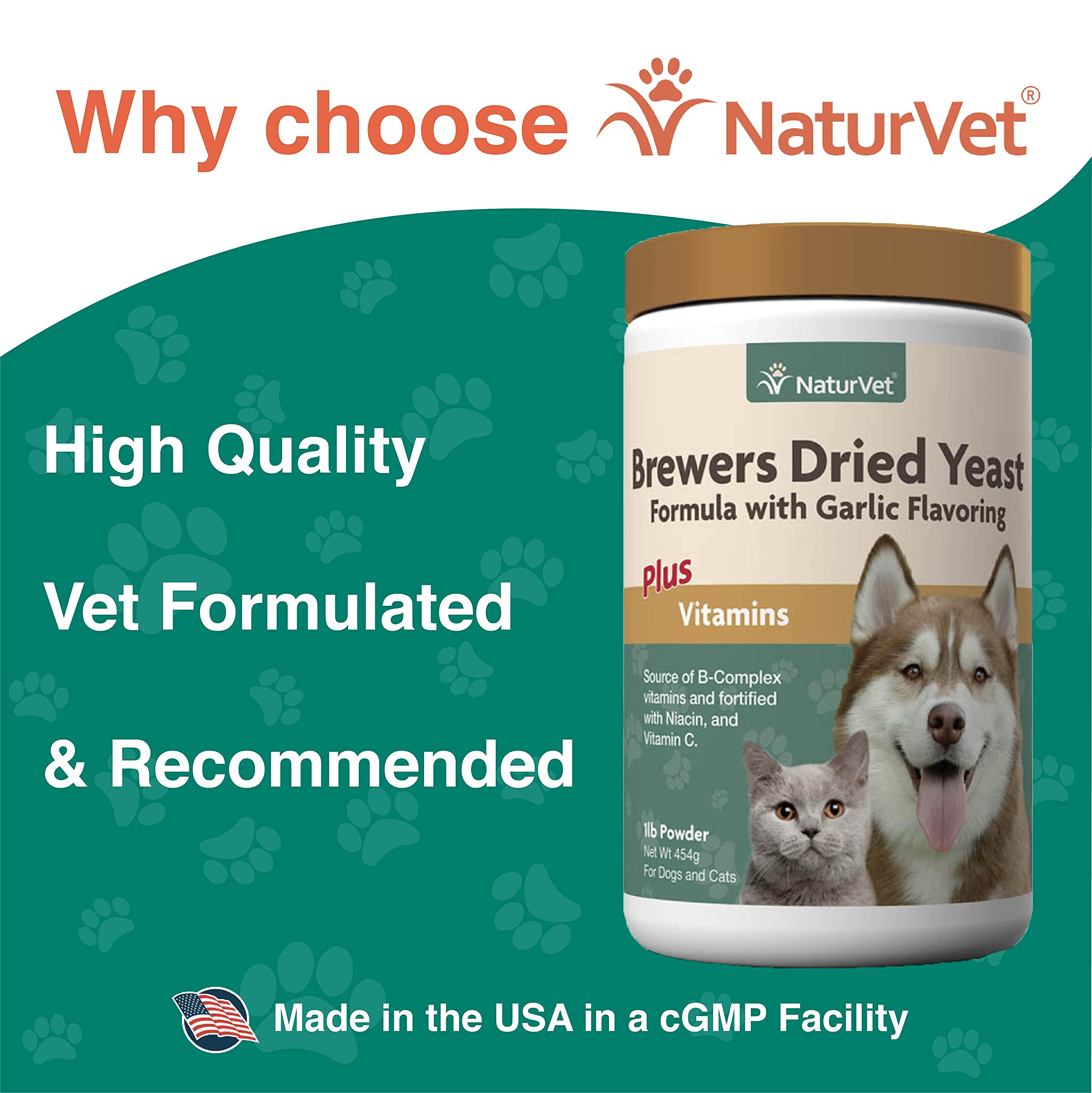 NaturVet Brewers Dried Yeast powder on spoon ready to mix into meals.