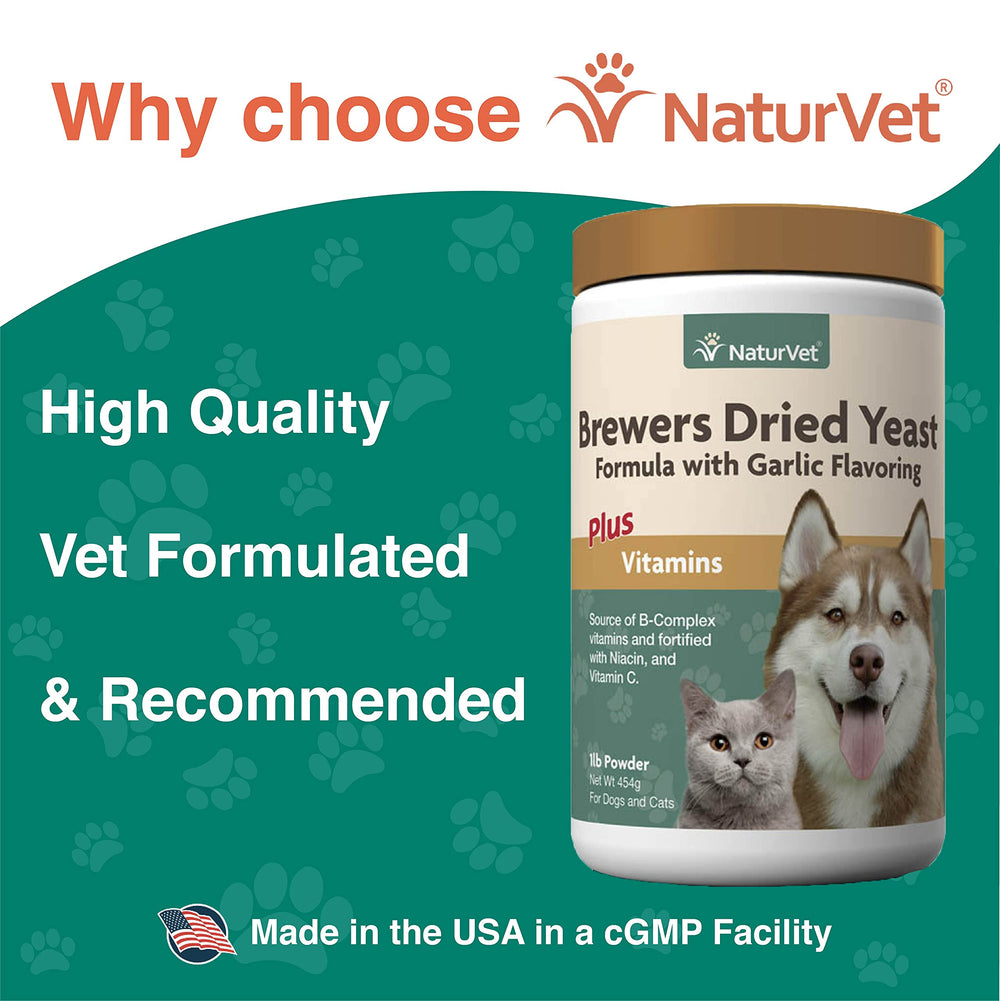 NaturVet Brewers Dried Yeast powder on spoon ready to mix into meals.