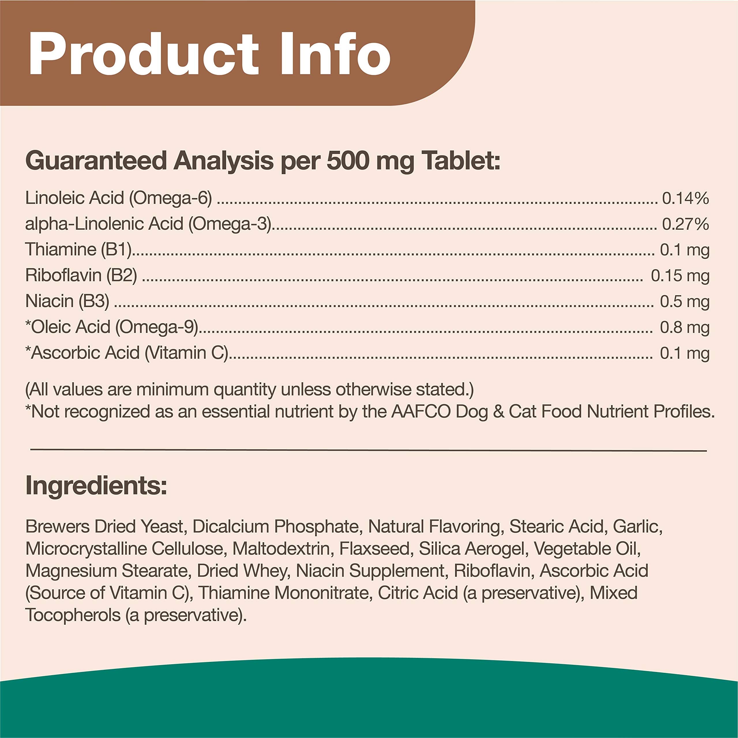 NaturVet Brewer’s Dried Yeast Garlic tablets texture; debittered yeast appeals to picky eaters.
