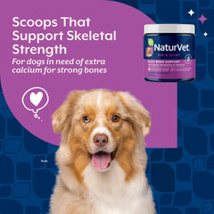 NaturVet Calcium-Phosphorus for Dogs dosing scoop demonstrating convenient use