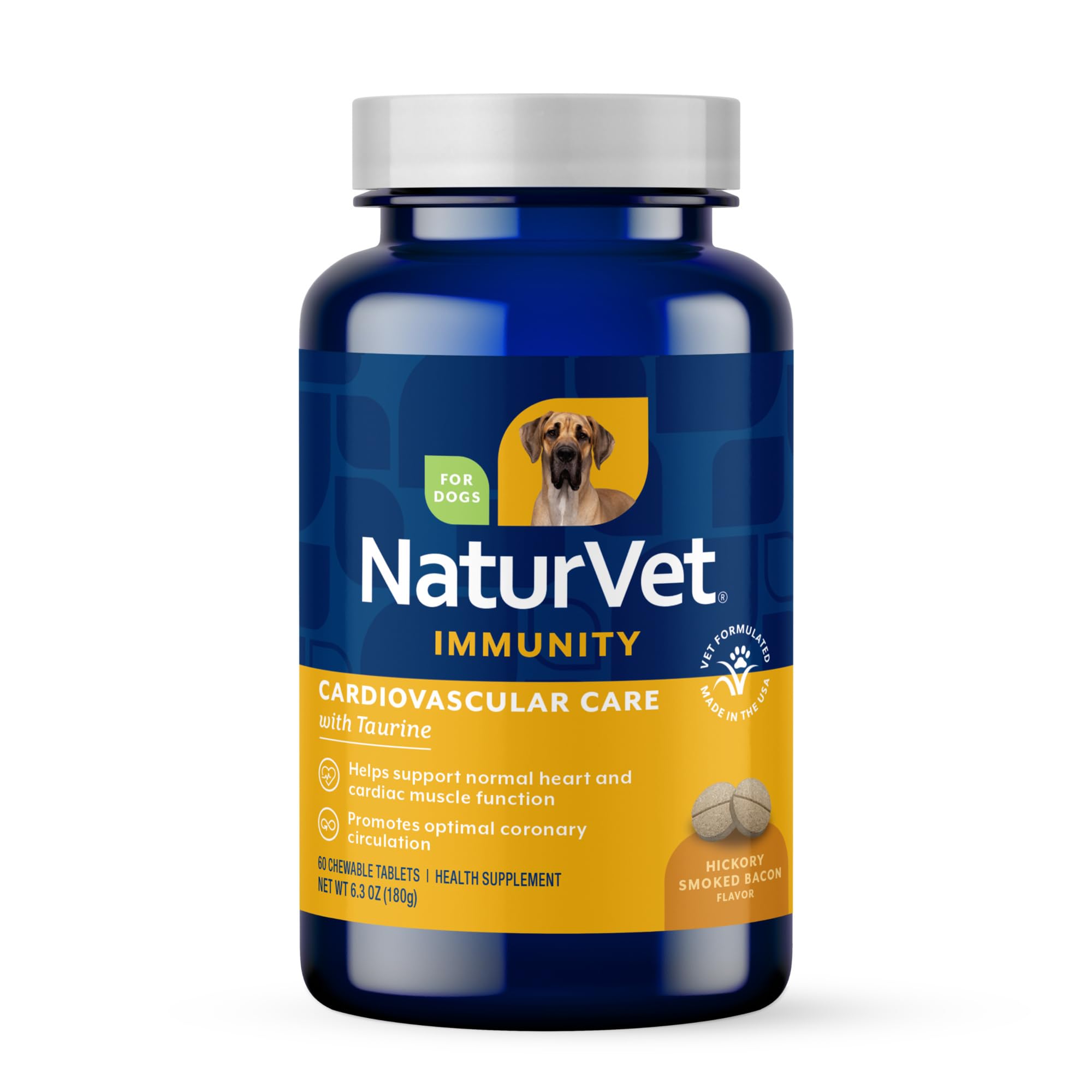 NaturVet Cardiovascular Support bottle with heart-friendly formula for dogs.