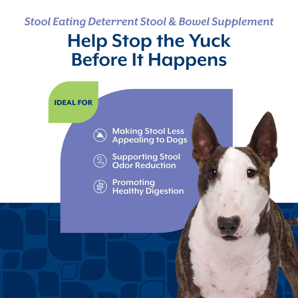 NaturVet Coprophagia Deterrent in action with a dog beside stool to illustrate deterrence.