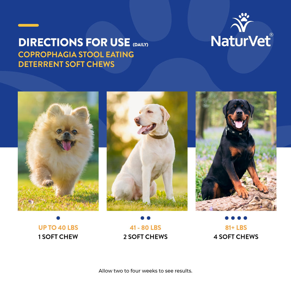 NaturVet Coprophagia Deterrent Soft Chews promoting fresh breath during deterred stool eating.