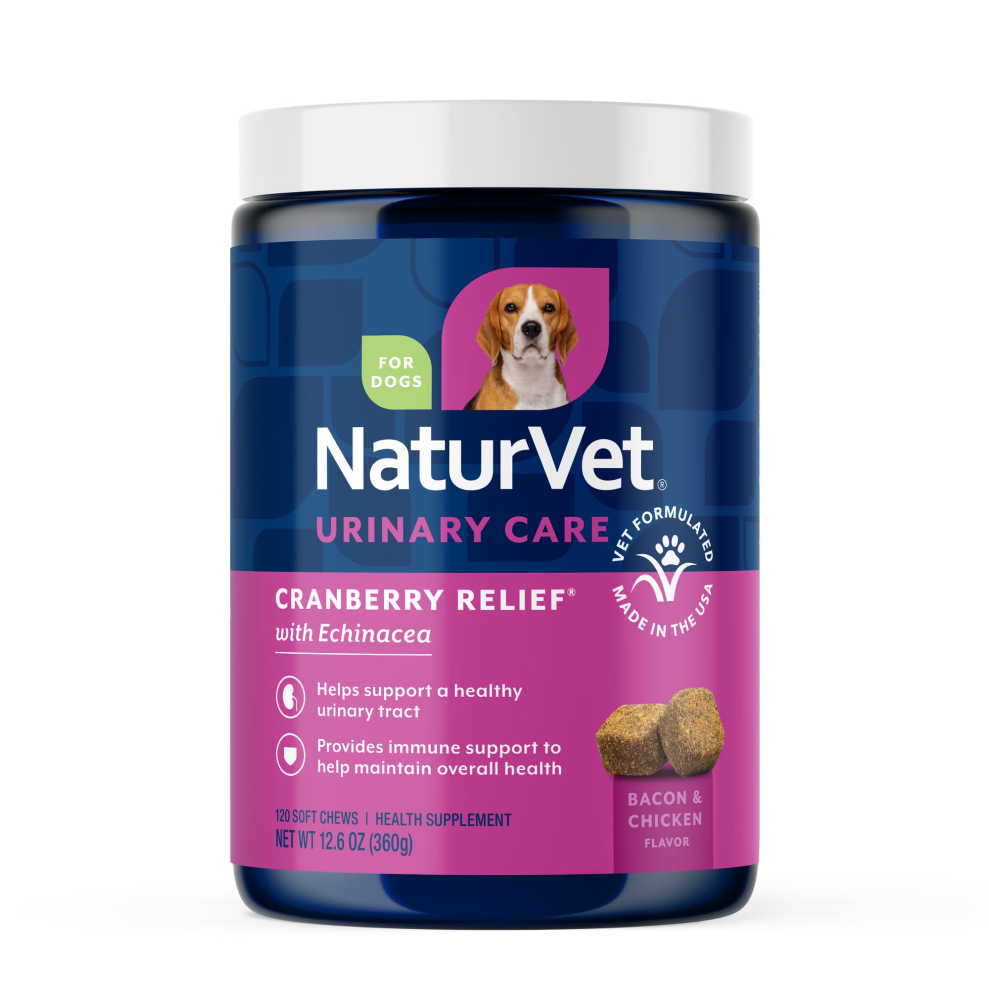 NaturVet Cranberry Relief Plus Echinacea bottle showing label for urinary and immune support