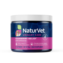 NaturVet Cranberry Relief Powder bottle for urinary tract and immune support.