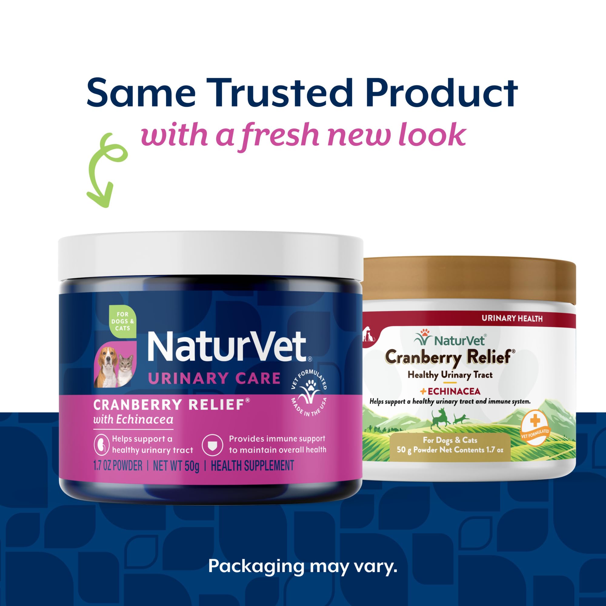 NaturVet Cranberry Relief Powder dispenser demonstrates easy daily dosing for pets.