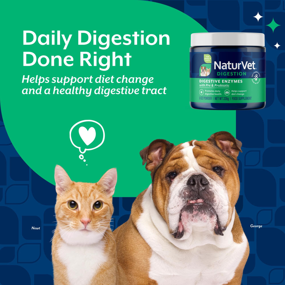 NaturVet digestive enzymes dogs-cat-use demonstrates suitability for both species.