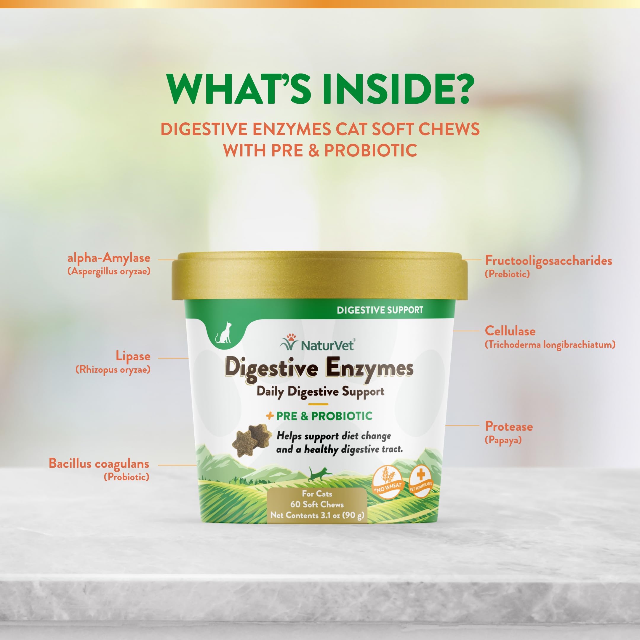 NaturVet Digestive Enzymes Probiotic label close-up with ingredients