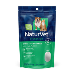 NaturVet digestive enzymes powder tub highlights easy daily dosing for pets