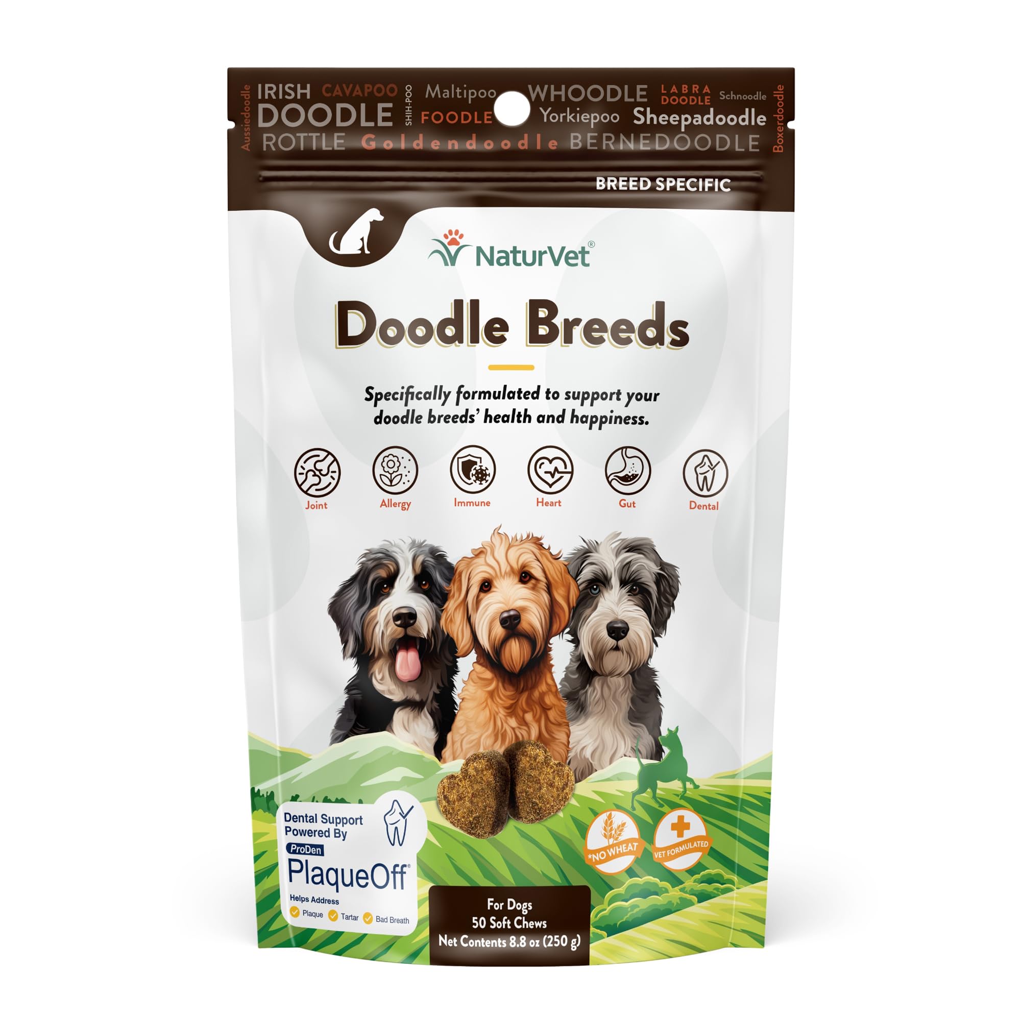 NaturVet Doodle Breeds soft chews package for joint and coat support.