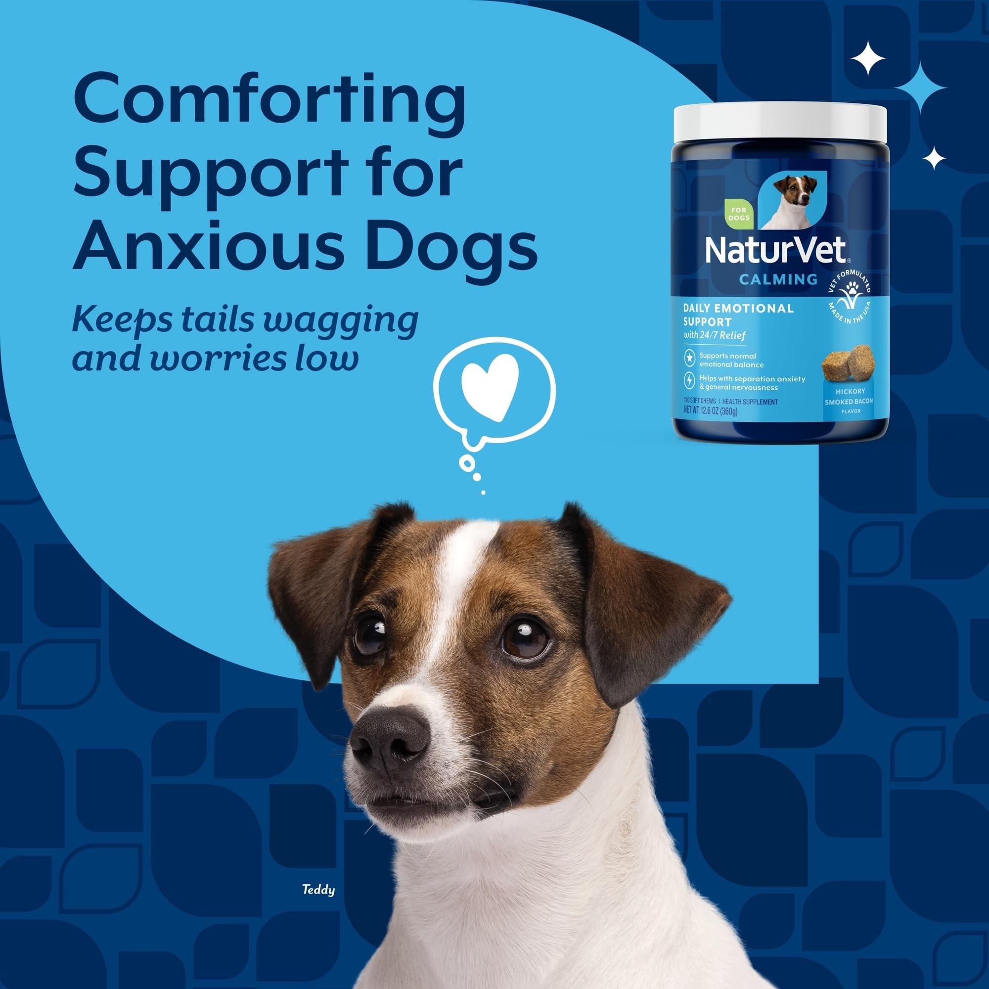 NaturVet Emotional Support bottle label close-up highlighting active calming ingredients.