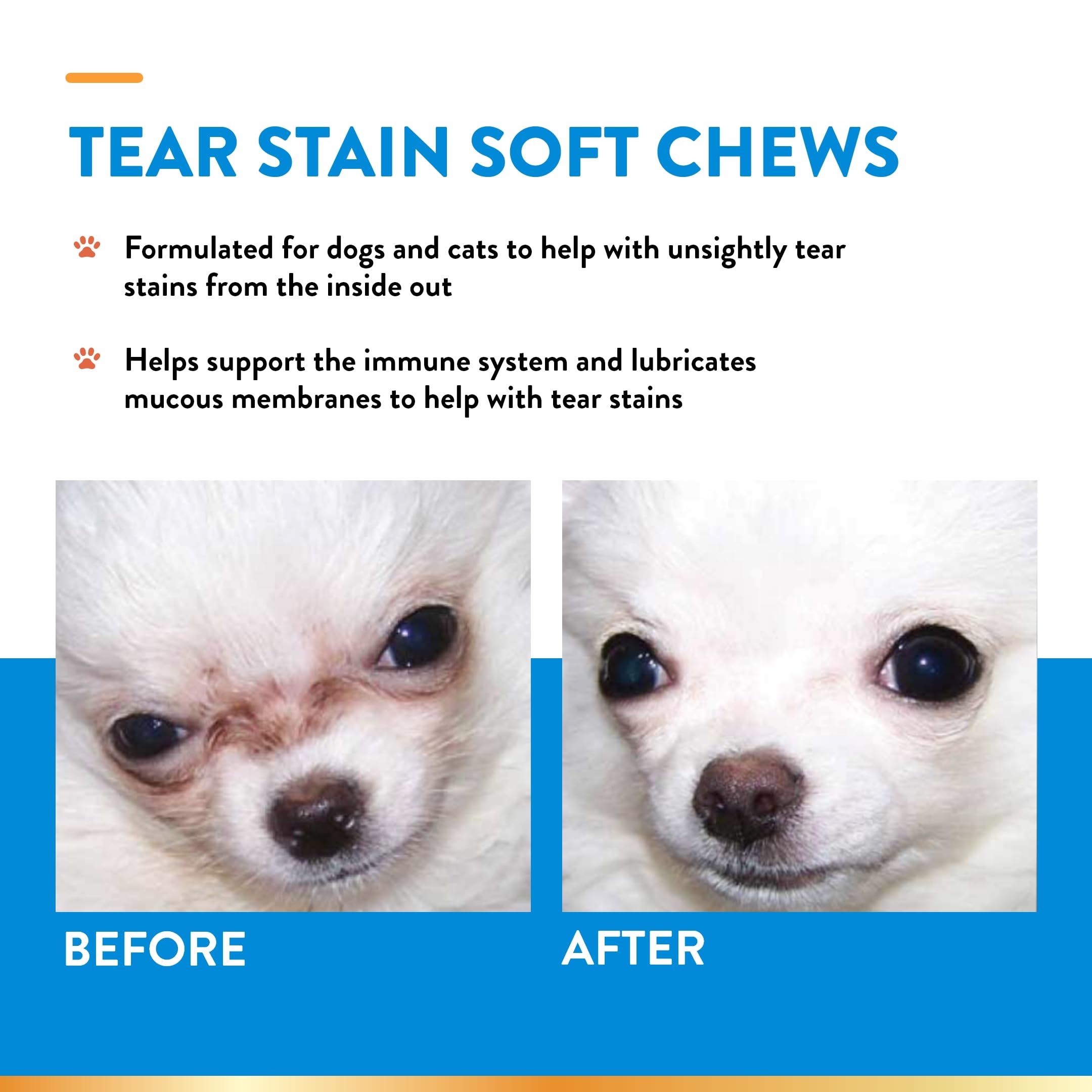 NaturVet Tear Stain Plus Lutein etiqueta clara con dosis sugerida